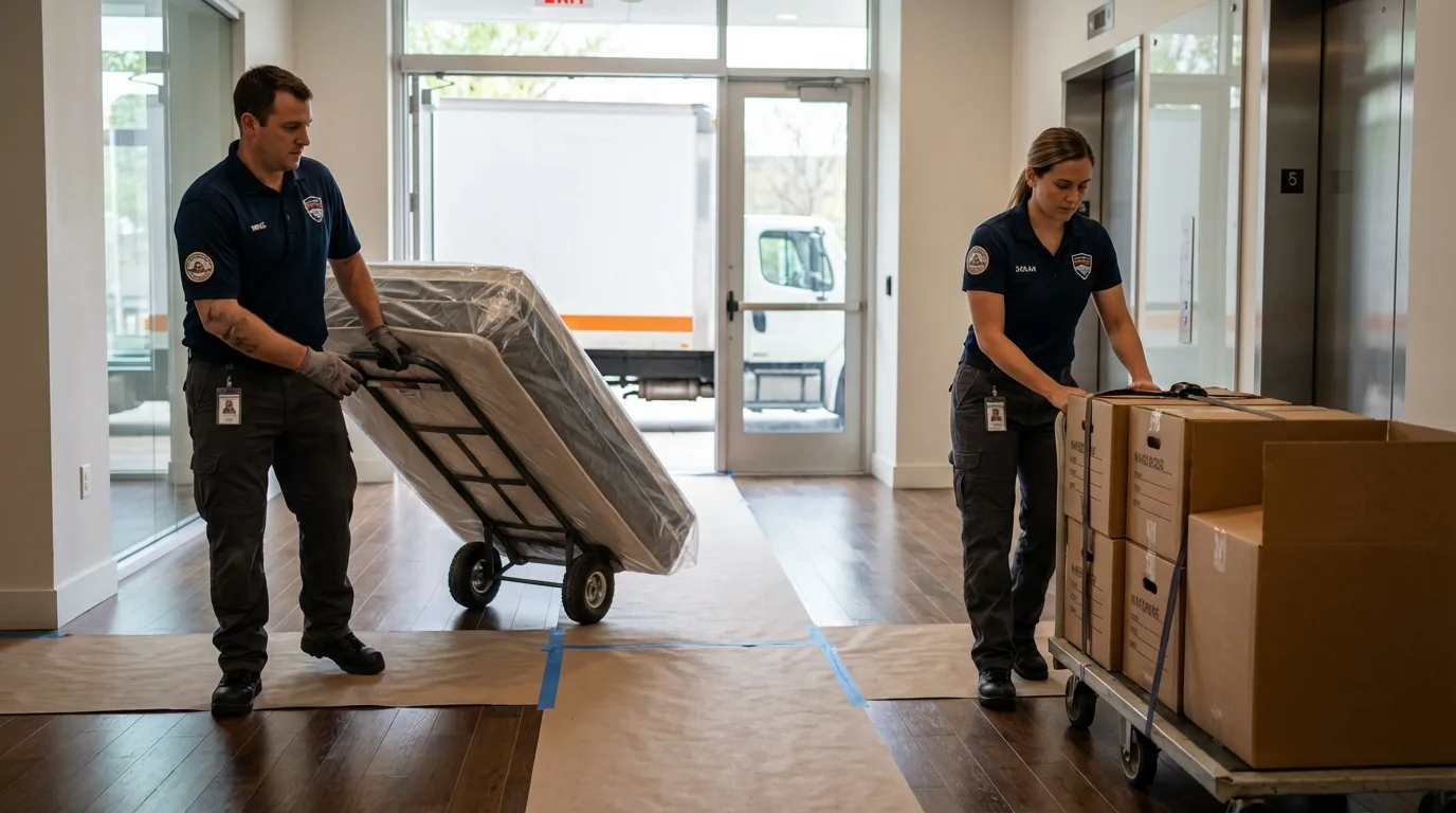 Professional apartment movers loading elevator in Rock Hill, NY