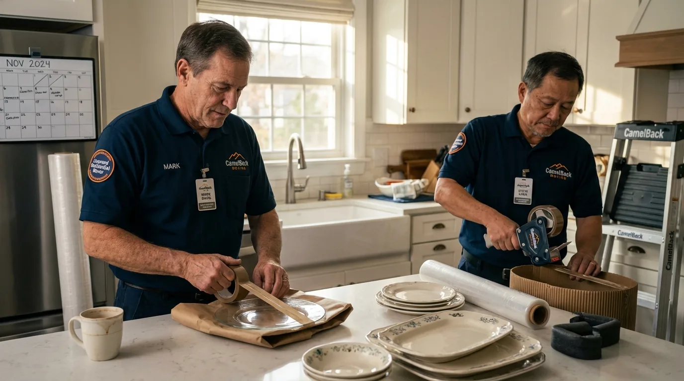 Professional crew packing kitchen dishware in Rock Hill, NY